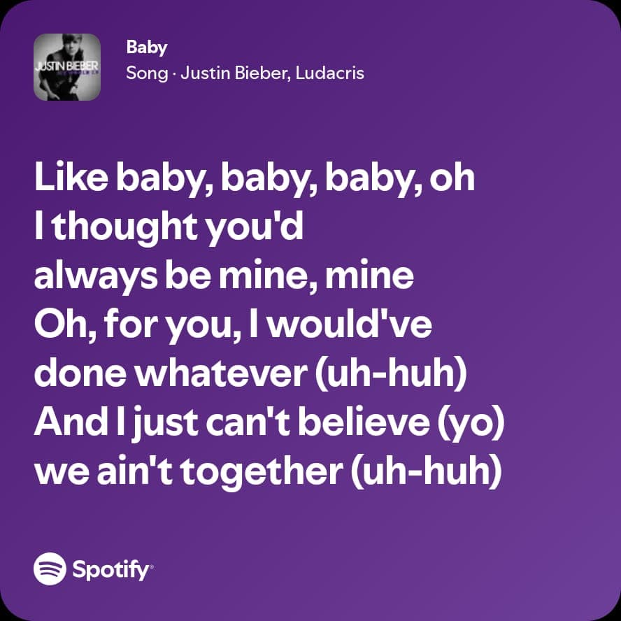 Spotify lyric screenshot selected for the birthday playlist, card 7