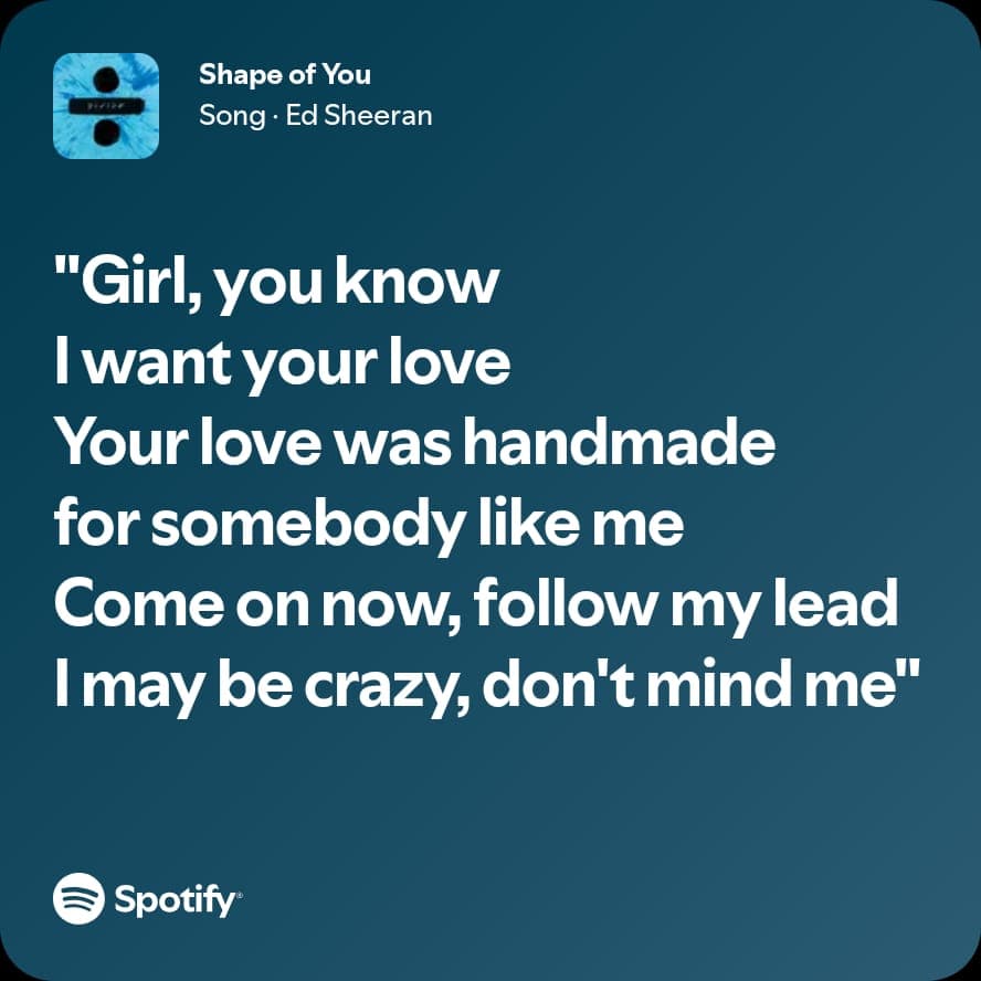 Spotify lyric screenshot selected for the birthday playlist, card 8
