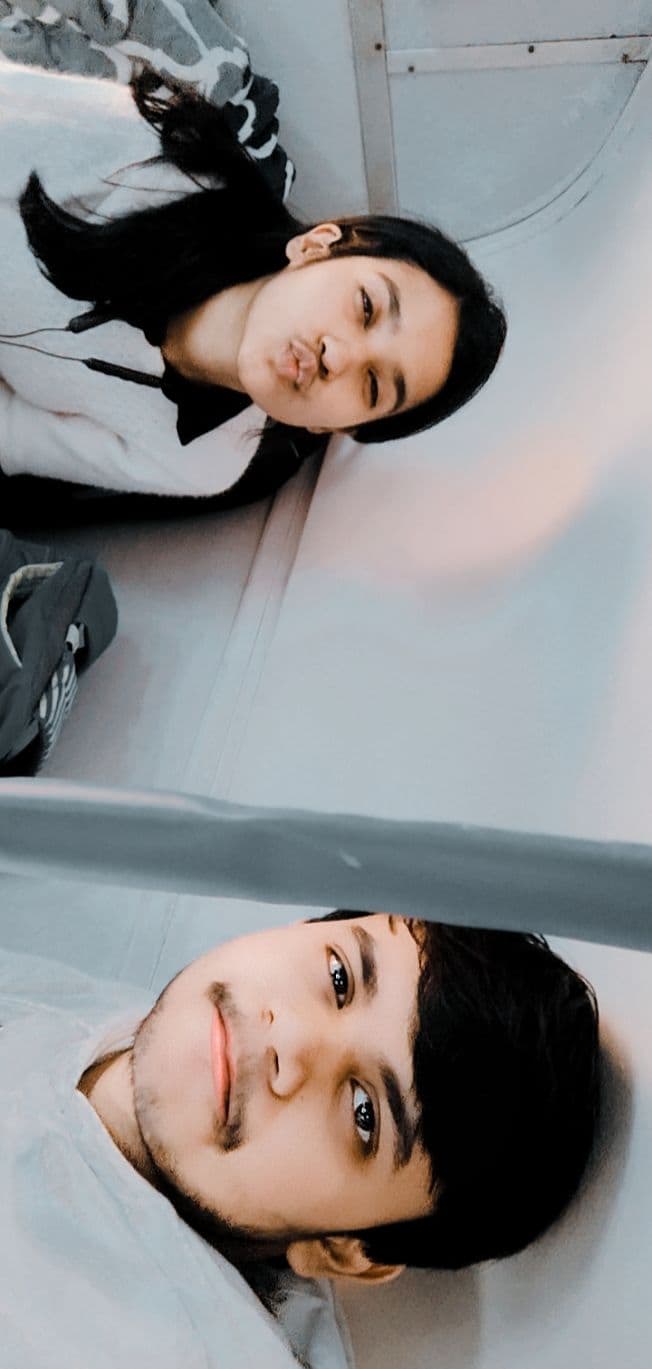 Black and white Snapchat memory of Ayush and Anushka